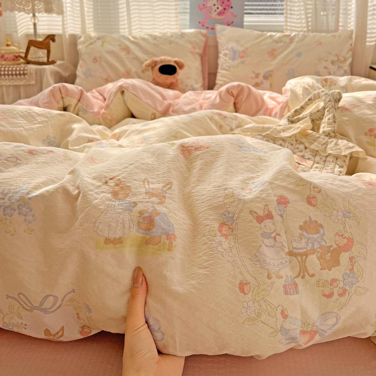 4pcs Double Layer Soft Bedding Set, Cartoon Sheet Set, Single Person Three-Piece, Suitable for Bedroom, Guest Room, Dormitory