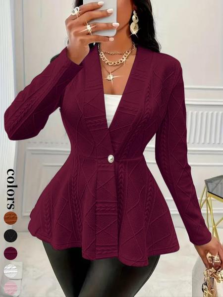 Women's Textured Button Front Blazer, Elegant Long Sleeve Slim Outerwear for Fall & Winter, Ladies Clothes for Work Office Business, Womenswear