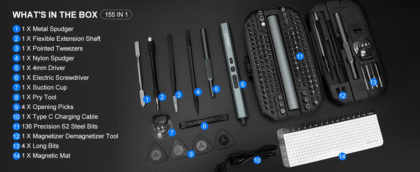 STREBITO Electric Screwdriver 155 in 1 Mini Set with 3 Torque Settings, 140 S2 Magnetic Bits, 650mAh Power, Repair Tool Kit for PC Phone tools gadgets STREBITO Electric Screwdriver 155 in 1 Mini Set with 3 Torque Settings, 140 S2 Magnetic Bits, 650mAh Power, Repair Tool Kit for PC Phone tools gadgets