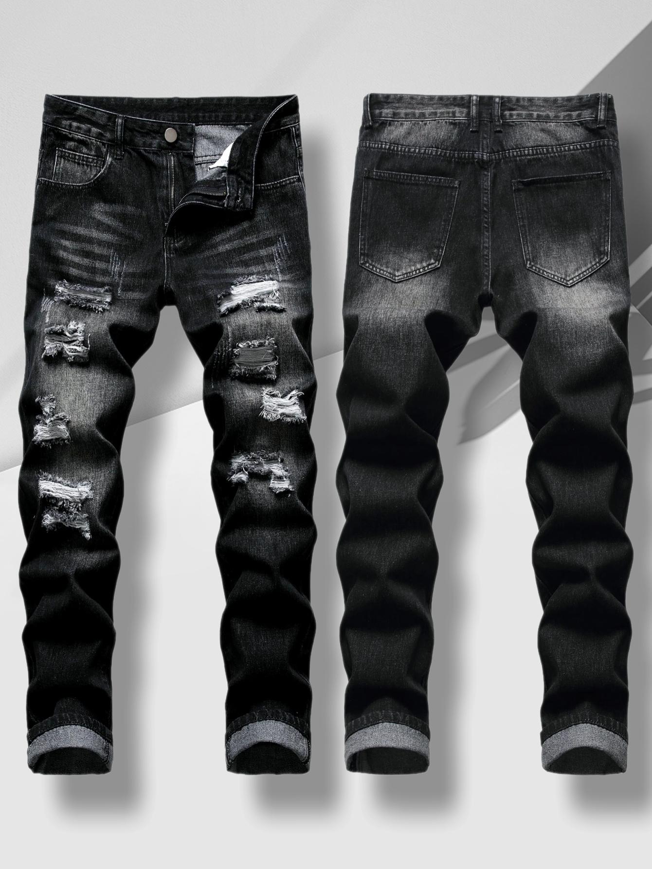Men's ripped jeans Printed Style, distressed ripped slim straight compression pants ripped n s high street jean fashion boy summer gomez western wear outlet, All Day Comfort, Fit, Chic Look