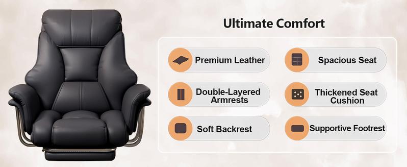 【Black Friday】Big and Tall Office Chair 550 lbs Extra Wide Leather Executive Chair with Retractable Footrest, Heavy-Duty Ergonomic Chair, Adjustable Height Computer Gaming Chairs