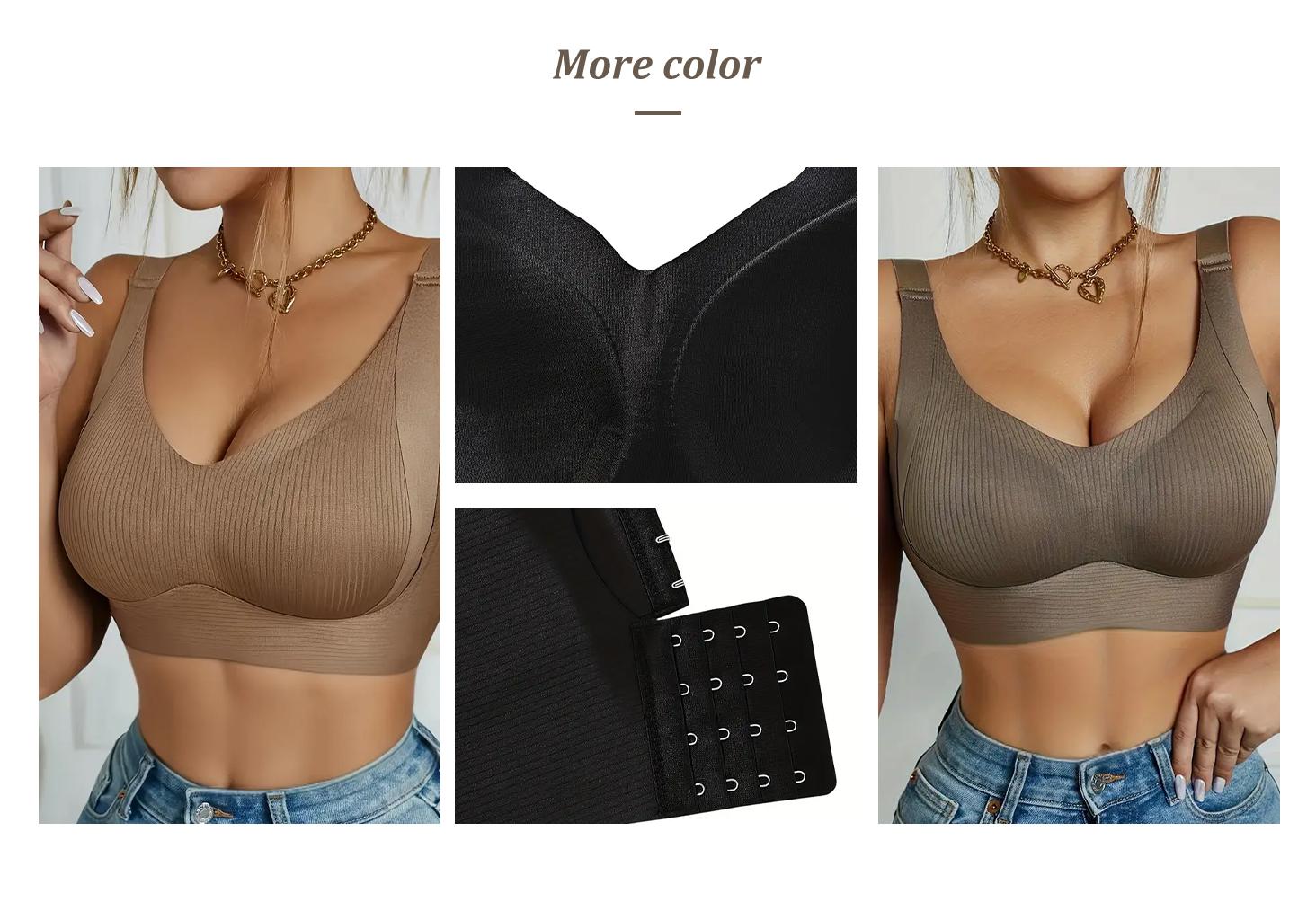 Women's Solid Four-breasted Adjustable Wireless Bra,Soft Comfortable Breathable Ribbed Push Up Seamless Bra,Women's Lingerie for All Seasons,Supportive Bra Underwear Sets Minimalist