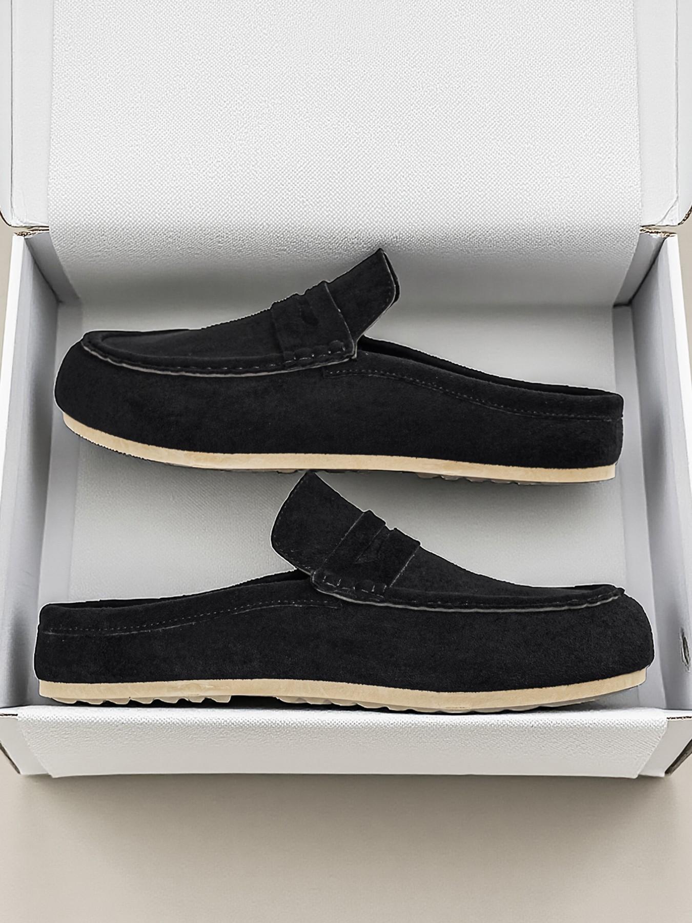 New Men's Slip-On Sandals, PU Leather Round Toe, Hidden Wedge, Wide Width, Casual All-Season Footwear, Patchwork Design