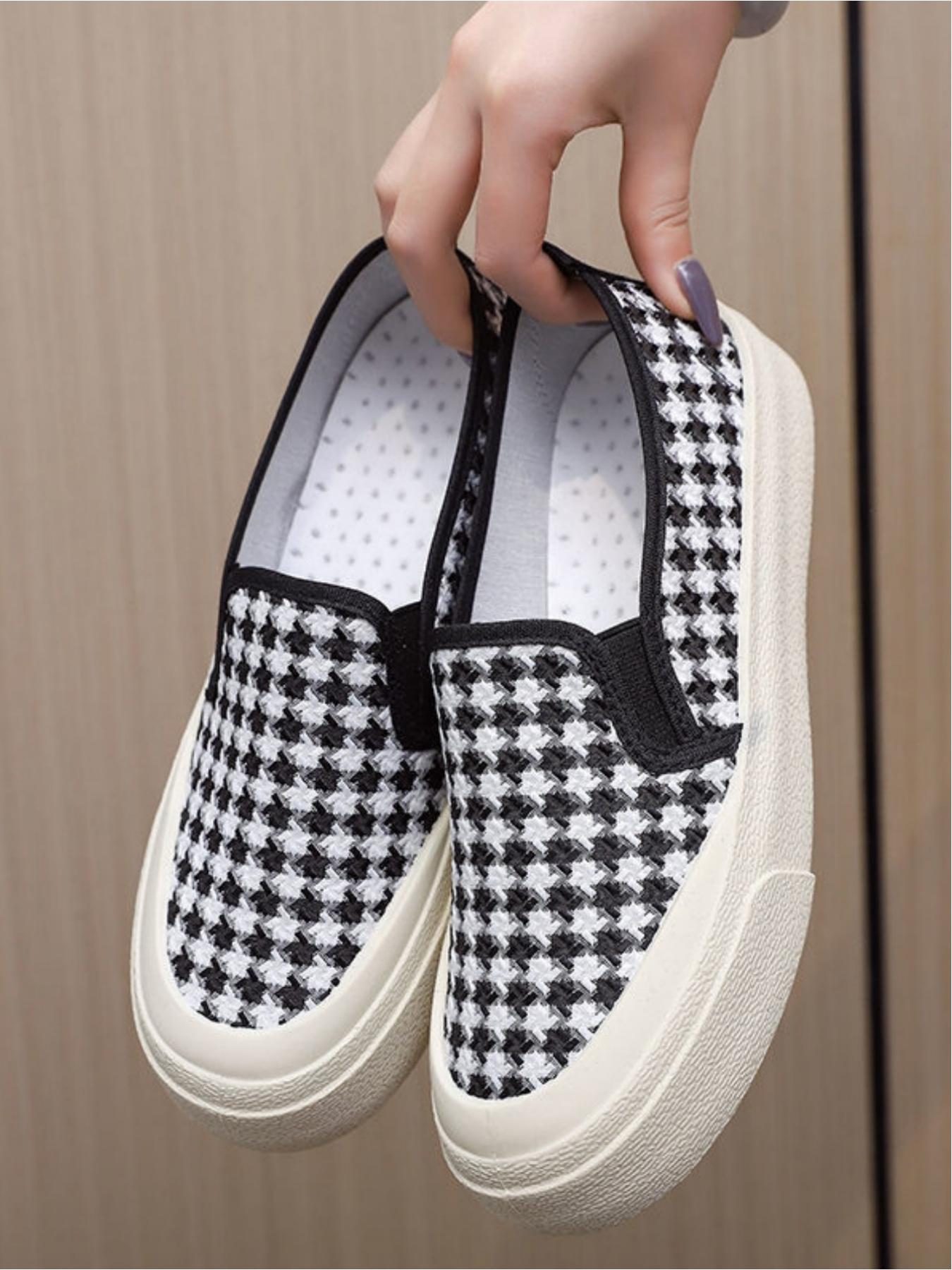 Ladies' casual sports shoes, thick soled canvas shoes, woven upper soft, skin friendly, breathable and comfortable, classic and fashionable plaid pattern, versatile and preferred for daily commuting, leisure shopping and shopping