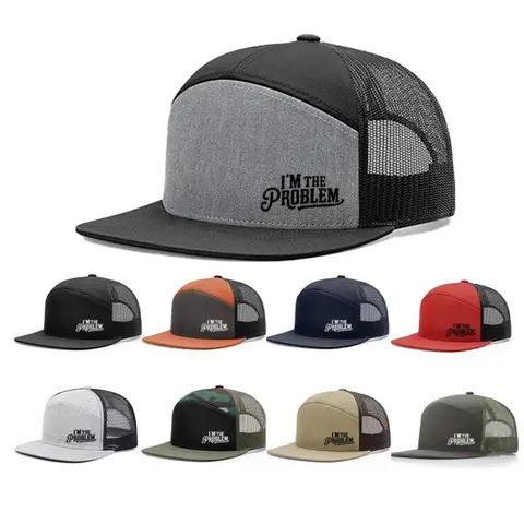 Unisex "I'm The Problem" Printed Logo Flatbill Snapback Cap - Polyester-Cotton, Mesh Back Panel, Breathable Adjustable Fit Hat, Funny Slogan Trucker Hat for Outdoor Wear, Sohochic Adult Fashion Accessory