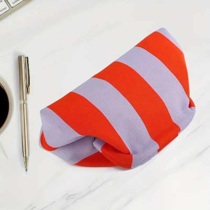 Women's Striped Woven Clutch Purse, Lightweight Compact Polyester Bag with Ruched Dumpling Design for Casual Wear, Stripes