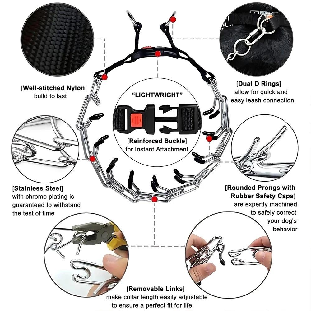 Adjustable Training Collar for Medium & Small Dogs: Stainless Steel Padded Tips, Rubber Anti-Slip Neck & Leash, Quick-Release Safety Buckle, Anti-Choke Design, Comfortable & Secure Pet Training Accessory.