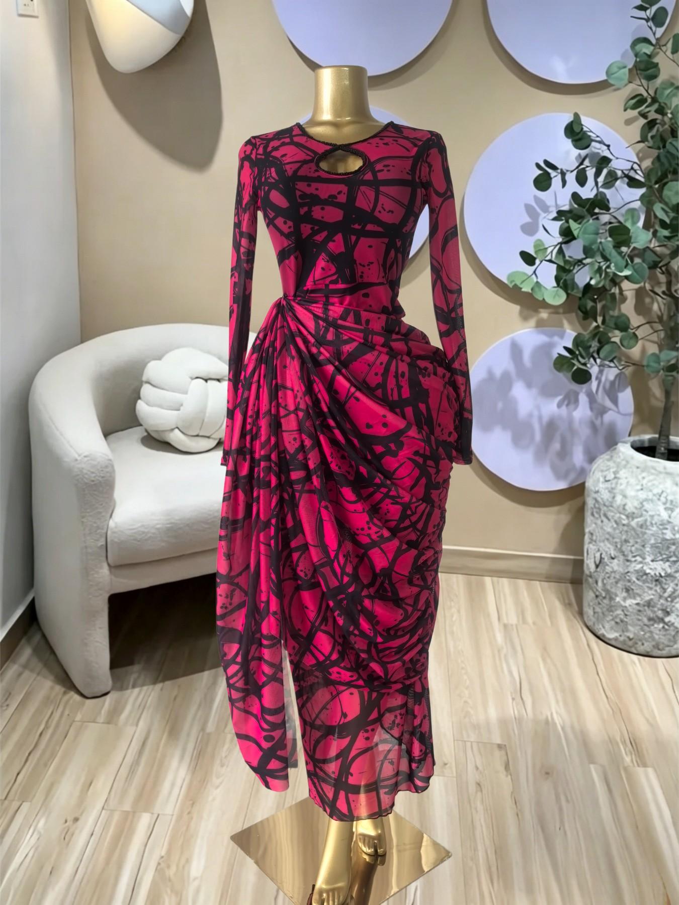 PULKRITU Elegant Women's Striped Pleated Long Sleeve Bodycon Maxi Prom Dress, Fashion Birthday Party Outfit Evening Gown, Perfect for Special Occasions,Lady Casual Dress,Female Brunch Dresses,Graduation Dress,