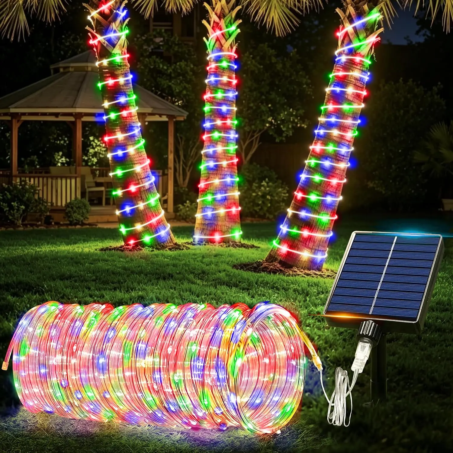 Solar Rope Lights Outdoor Waterproof, 33FT 100 LED Solar String Lights with 8 Lighting Modes, Trampoline Lights, Solar Patio Light for Garden Fence Backyard Deck Porch Pool Tree Christmas Decor