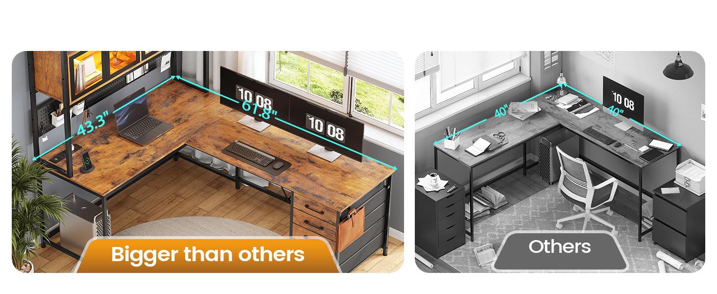 SEDETA L-Shaped Computer Desk with Storage Home Office Desk LED L-Shaped Gaming Desk with Storage