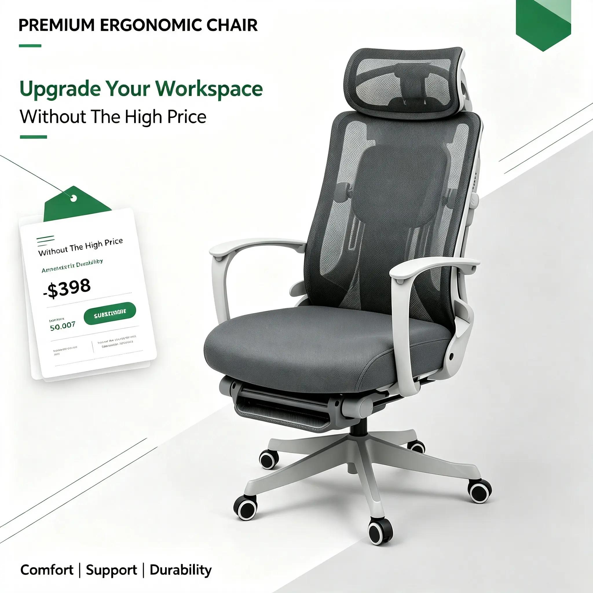 Office Chair Ergonomic High-Back Adjustable Reclining 90-165 Degrees with Retractable Footrest Lumbar Massage Breathable Mesh for WFH Setup Gaming