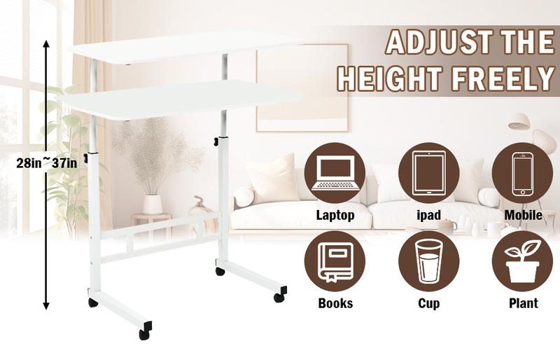 Mean yeah-Mobile Standing Desk, Laptop Desk Height Adjustable, Rolling Standing Laptop Desk with Wheels, Ergonomic Sit-Stand Workstation, for Home Office