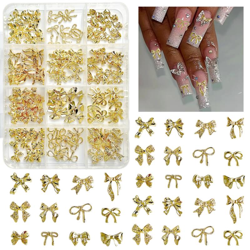 1 Box 3D Alloy Series Bows Nail Charms Trendy Heavy Luxury Golden Tie Decorations DIY Y2K Manicure Supplies Nail Art Tools