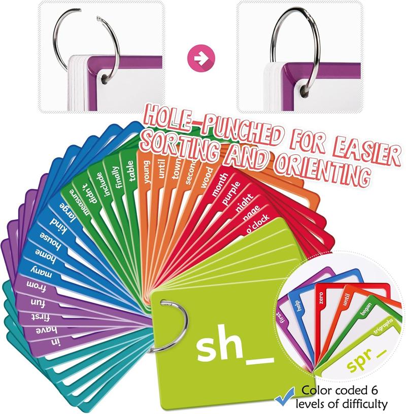 Torlam Sight Words & Phonics Flash Cards Learn to Read Digraphs CVC  Blends Long Vowel Sounds Spelling Reading Phonics Games Site Words