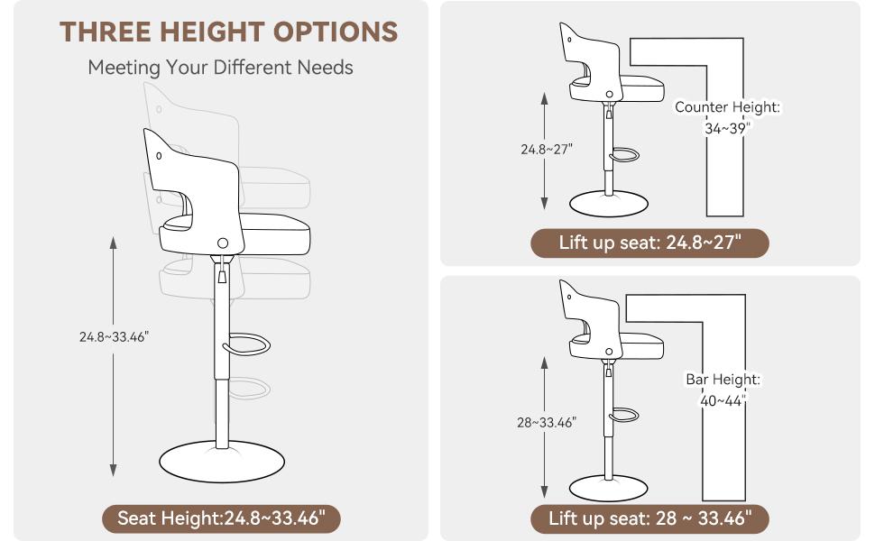 Swivel Bar Stools Set of 2 Seat Adjustable Height 24.5-33.5IN, Wooden Barstools PU Leather Upholstered Bar Chairs with Back & Footrest for Bar Kitchen Dining Room Swivel Bar Stools Set of 2 Seat Adjustable Height 24.5-33.5IN, Wooden Barstools PU Leather Upholstered Bar Chairs with Back & Footrest for Bar Kitchen Dining Room