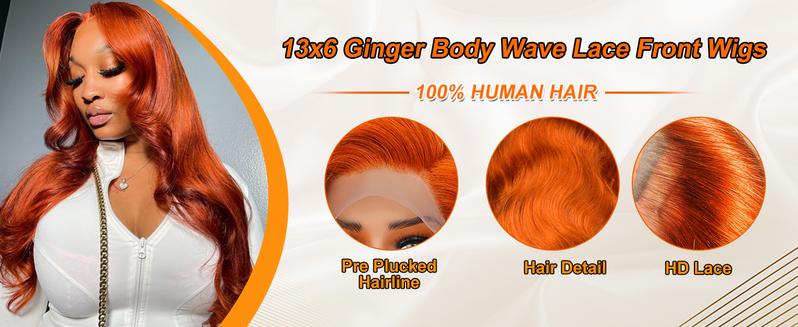 Ginger Lace Front Wigs Human Hair Pre Plucked 200% Density Hd Lace Front Wig 13x6 Ginger Orange Body Wave Lace Frontal Wigs Human Hair