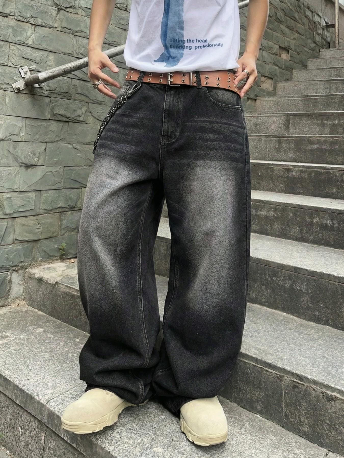 MOVRA1 Men's Vintage Washed Loose-Fit Relaxed Fit Wide-Leg Jeans, Long Y2K Streetwear Casual Pants, Perfect Gift Boyfriend or Husband