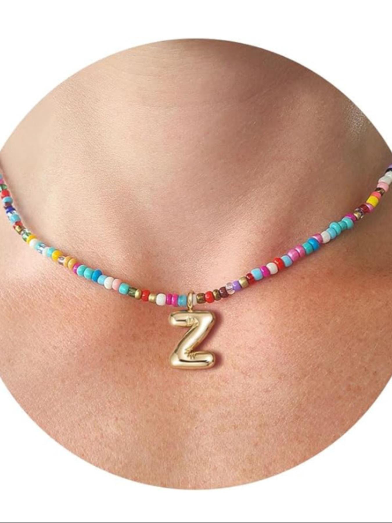 Women's Colorful Letter Necklace, Bubble Initial Necklace, Handmade Beaded Jewelry, Bohemian Beach Style, Perfect Gift, High-Quality Fashion Accessory