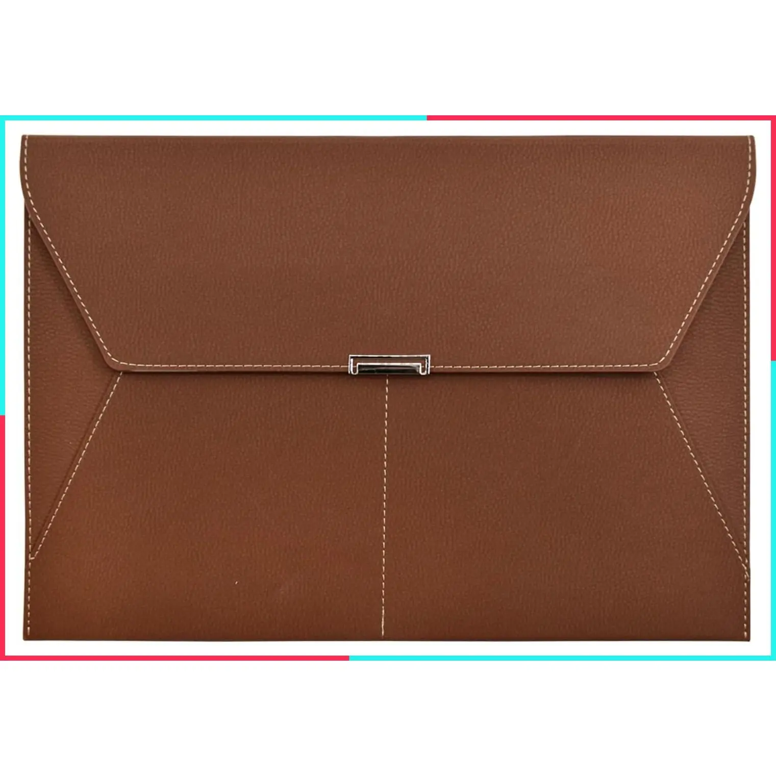 Waterproof Leather File Folder Document Organizer Portfolio with 3 Pockets, Magnetic Snap Closure for A4 Letter Size Paper - Brown