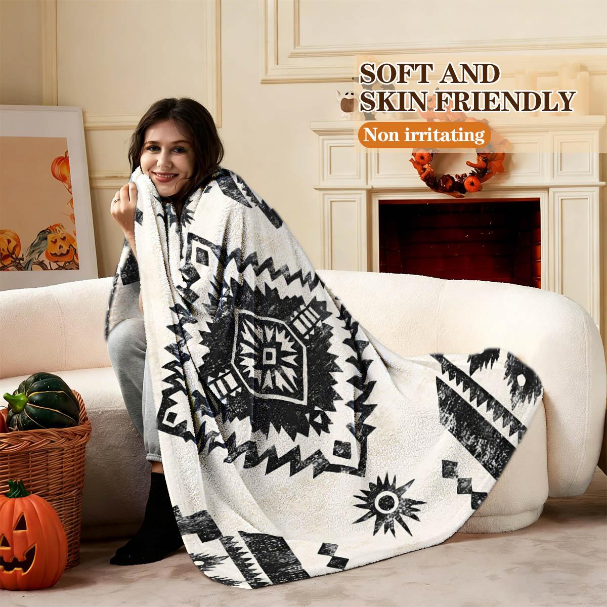 Boho Pattern Blanket, Lightweight Warm Flannel, Soft Breathable, Car Travel Bedroom Cover, Holiday Gift, Pet Pad, Multi-Use Rug