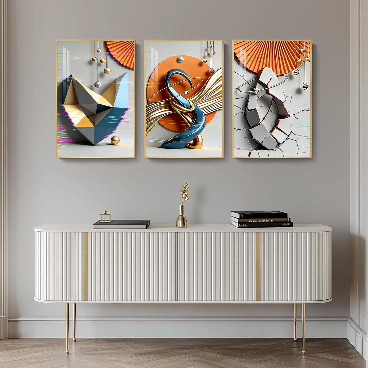 3 Counts Aluminum Alloy Framed Painting, Modern Geometric Abstract Art Pictures, Home Decoration For Living Room, Bedroom, Office, Restaurant, Hallway Wall Decor, Odorless Print Artwork, Luxury Perfect Gift For Friends And Family