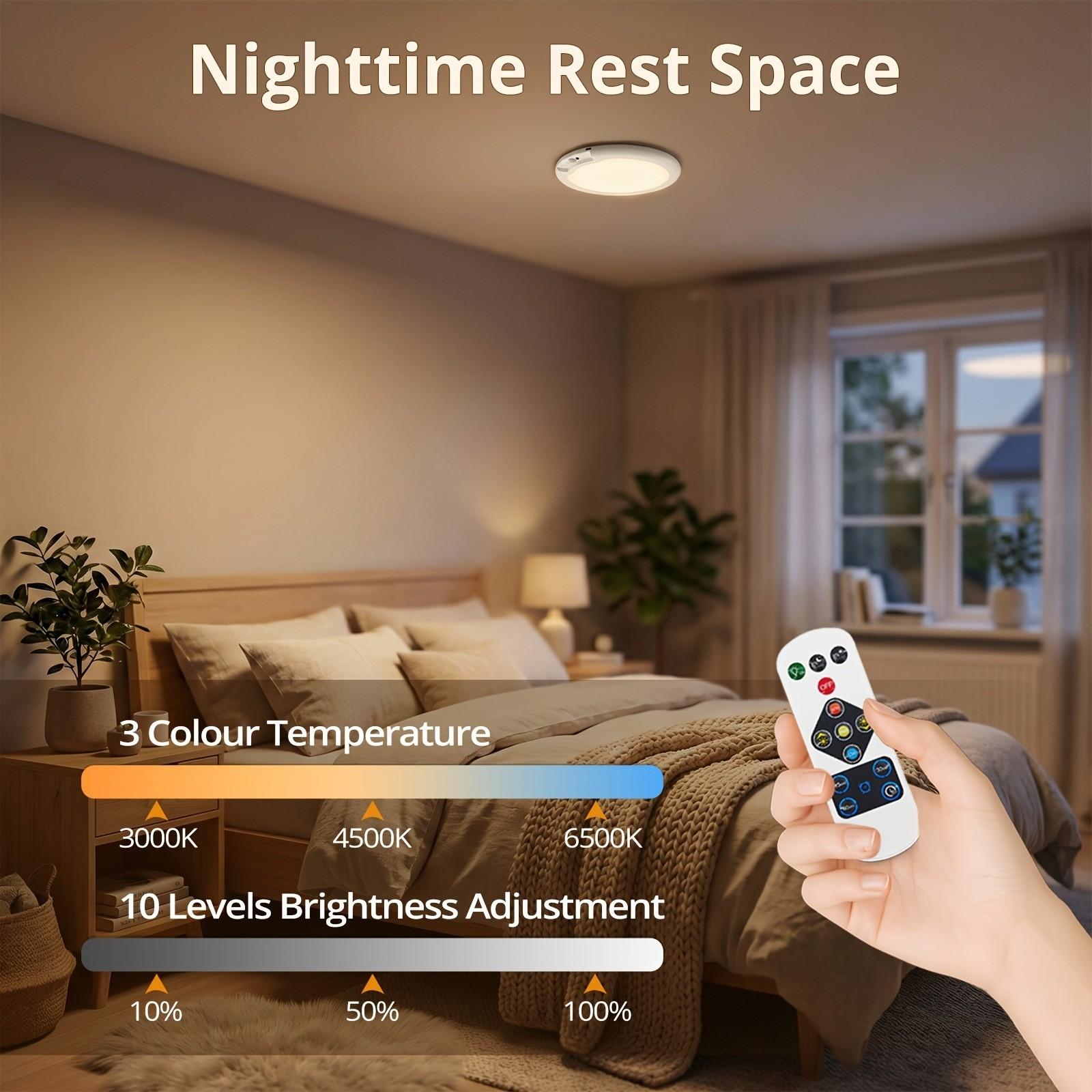 Rechargeable Motion Sensor Ceiling Light with Remote Control, Modern Night Lights - Magnetic Design Wireless Ceiling Light Powered by batteries for Closet, Shower, Stairs, Hallway, Porch, Patio, etc., versatile usage, easy to install
