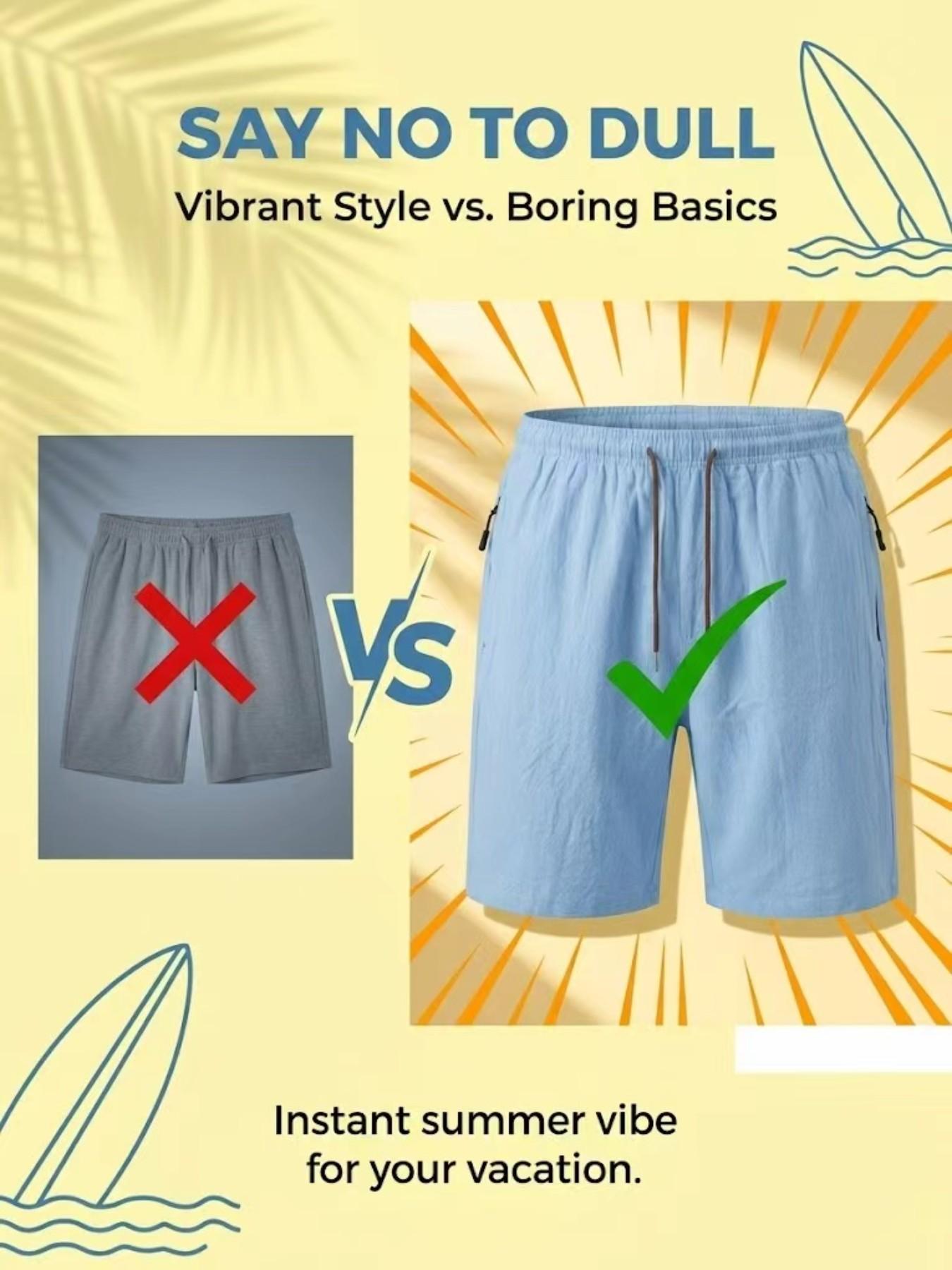 Men's Loose Fit Casual Shorts, Metal Drawstring Zip Pockets, Summer Fashion for Daily Wear, Gym, Outdoor Activities, No Ironing Needed