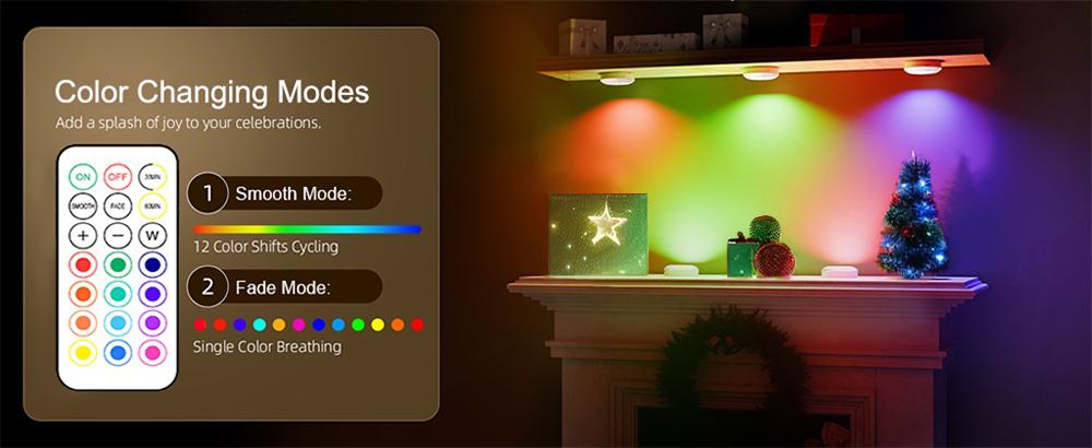 Wireless Puck Light Under Cabinet Lighting, Battery Powered LED Tap Light 13 RGB Colors Night Lamp with Remote Control, Home Decor Light Party Light Gaming Light