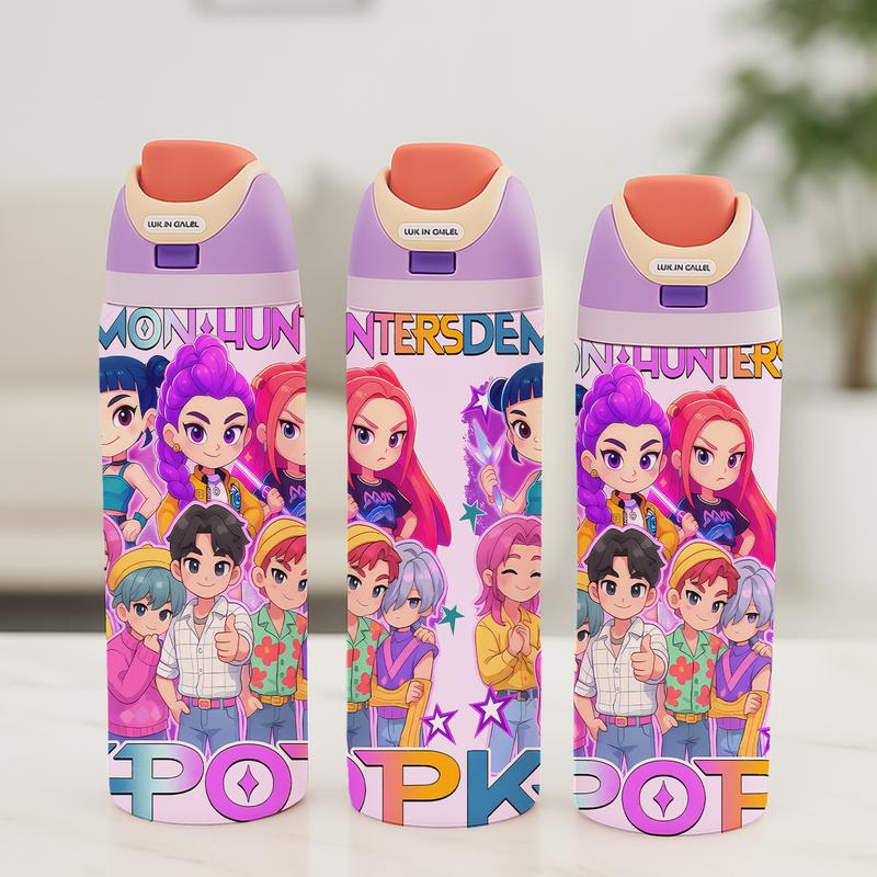 AuraCup 19/24/32oz KPop Demon Hunters Stainless Steel Tumbler, Vacuum Insulated Cup, Kpop Demon Hunter X Gen-Z Cat Atmosphere, with Lid and Straw, Keep Hot 12H / Ice Drinks 24H, Travel, Office, Gift for Music Lovers, Teens