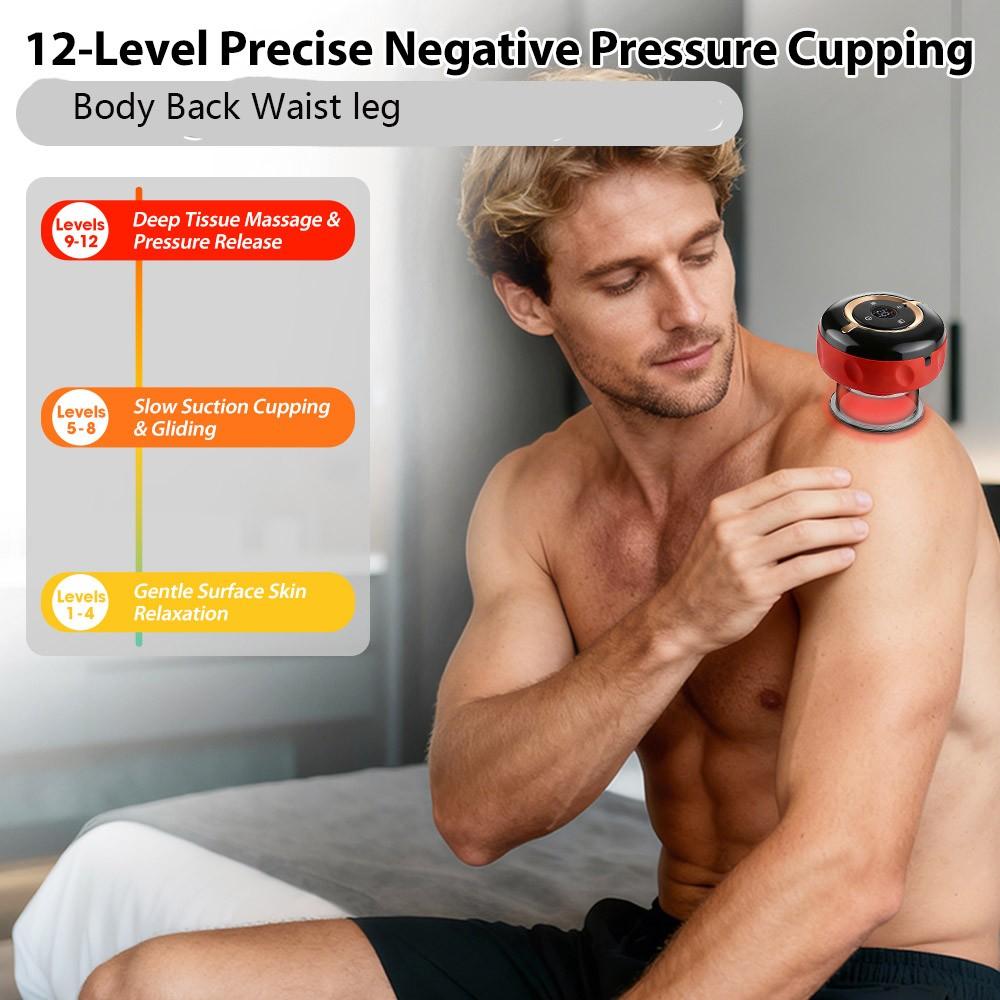 Smart Red Light Cupping Massager with Remote, Electric Heating Gua Sha Tool, 12 Levels Vacuum Suction, 12 Heat Settings, Portable Wireless Massage, Body Relaxation, Gift