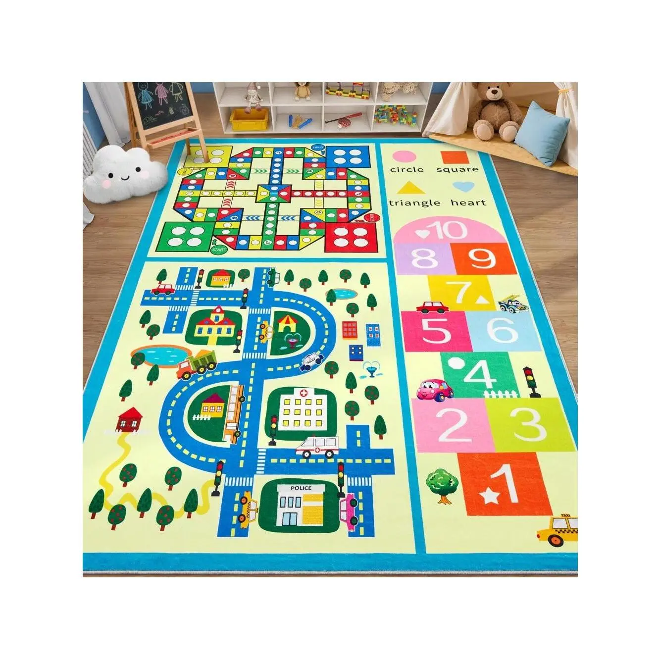 GARVEE 4x6 Ft Blue and Yellow Unisex Toddler Carpet Play Mat, Machine Washable, Stain-Resistant, Non-Slip, Non-Shedding Low Pile Rug for Playrooms, Family Rooms, Daycares