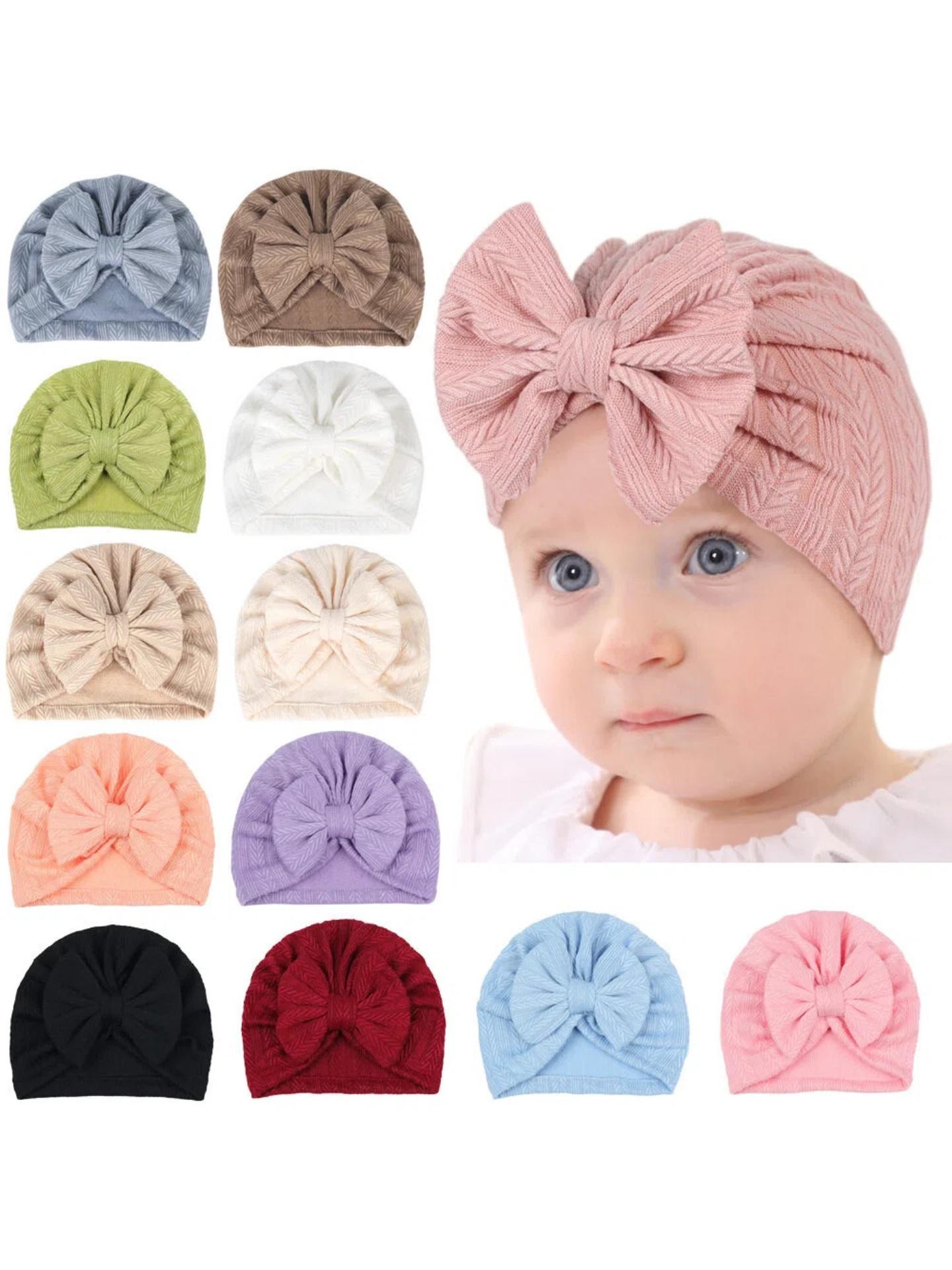 Super Soft Solid Color Bow Baby Beanie, Warm & Breathable Newborn Hat, Cute Stretch Fit for All Seasons, Best