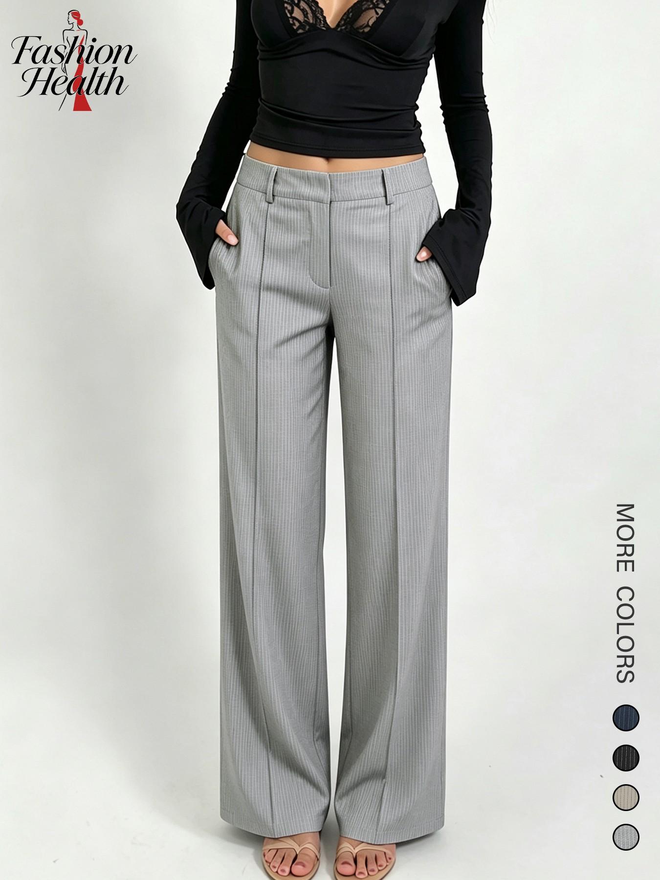 Women's High-Waisted Striped Pants, Casual Loose-Fit Baggy Office Wear, Spring Summer New Arrival, Korean Style Straight Leg Jeans
