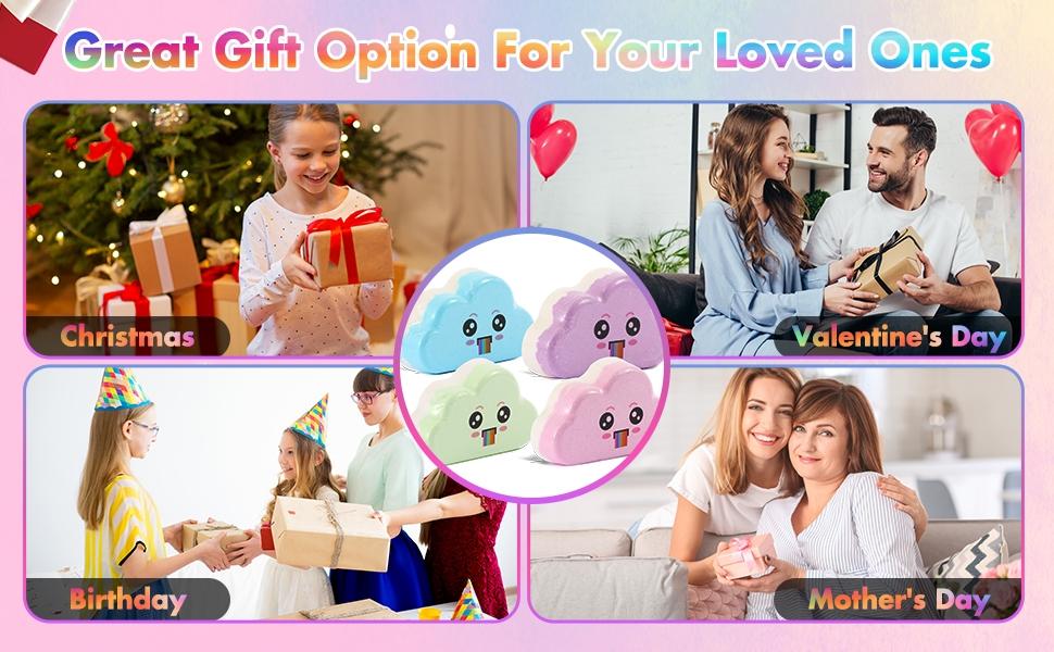 Rainbow Bath Bombs for Kids, Handmade 1 Pcs Kid Bath Bombs, Easter Basket Stuffers, Easter Gifts for Kids Teens Girls Toddlers