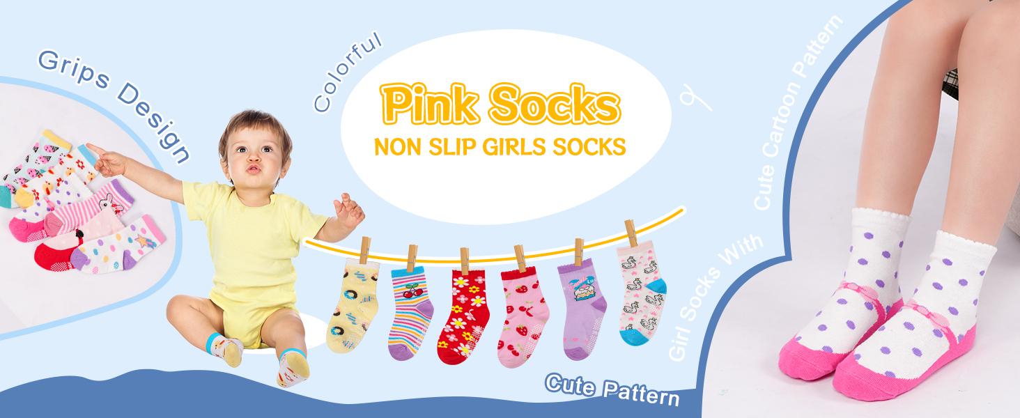 Toddler Grip Socks, 12-Pair Non-Slip Cotton Socks for Boys & Girls, Soft Anti-Skid Socks with Grippers for Ages 1-7T