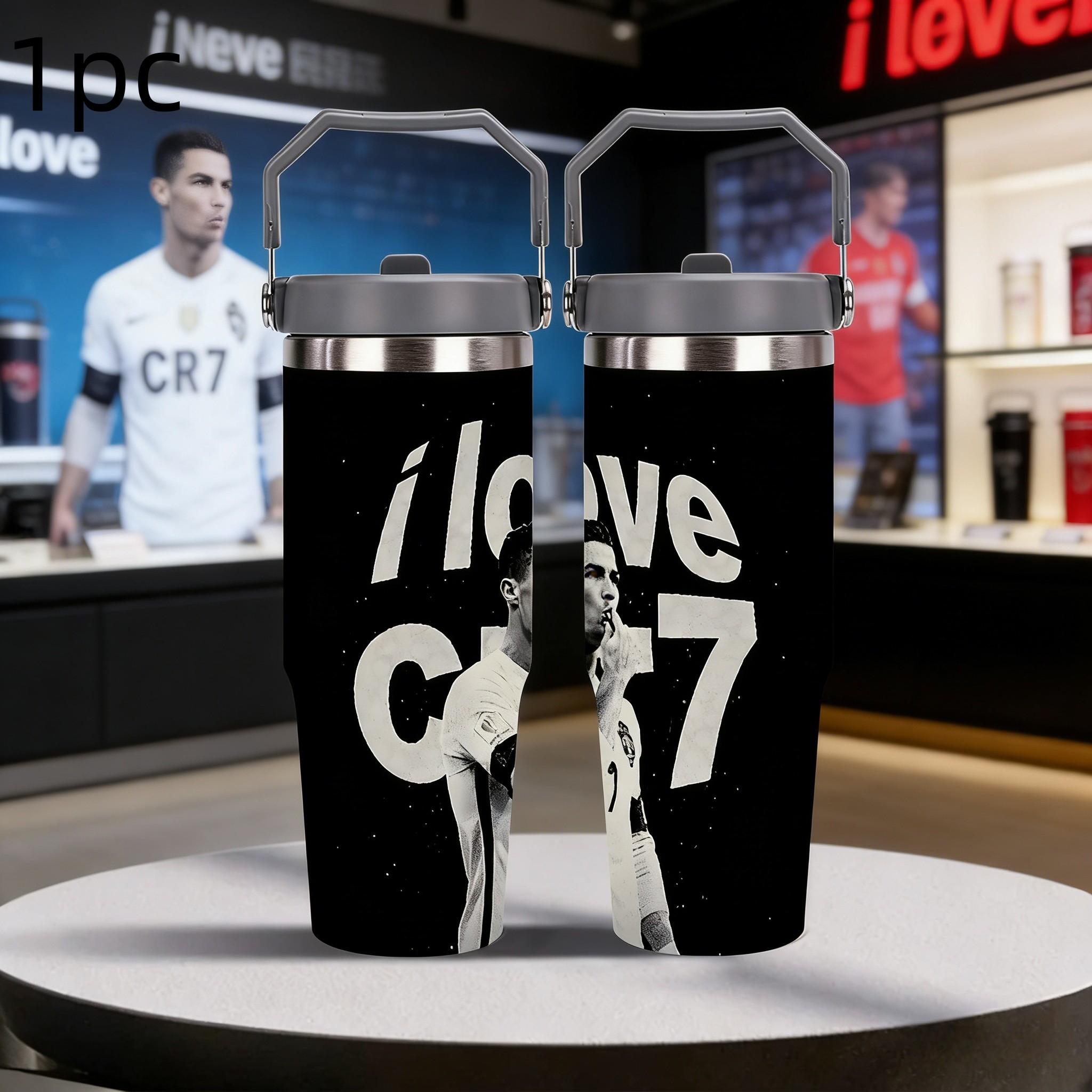 1pc 30oz stainless steel large-capacity car water bottle, Number 7 jersey Pattern，for Cristiano Ronaldo fans.for football enthusiasts. various patterns to choose from, fan gift, Outdoor camping Coffee Cups & Mugs