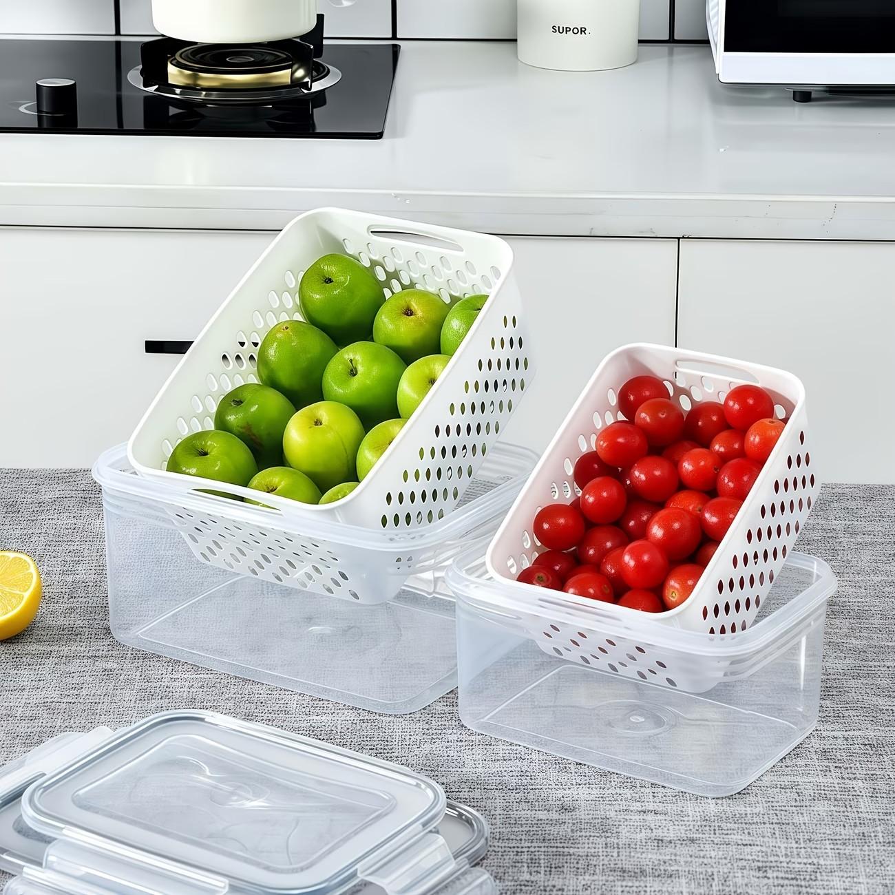 2-Piece Draining Basket Set, Square Food Storage Box, PP Material Reusable Refrigerator Organizer, Ideal for Onions, Herbs, Fruits, Eggs