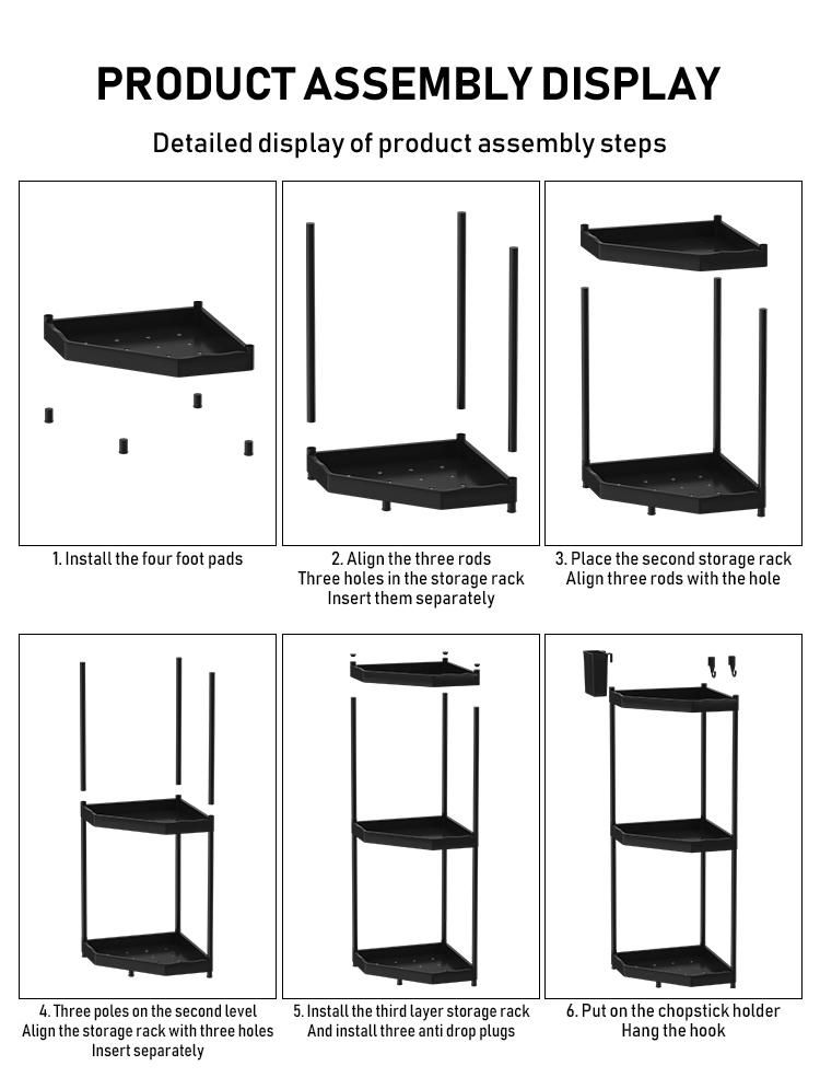 Kitchen Storage Rack, Space-Saving Corner Shelf, 2/3 Layer Standing Organizer, Ideal for Kitchen Utensils & Spices, Durable Design, Home Organizer Hook