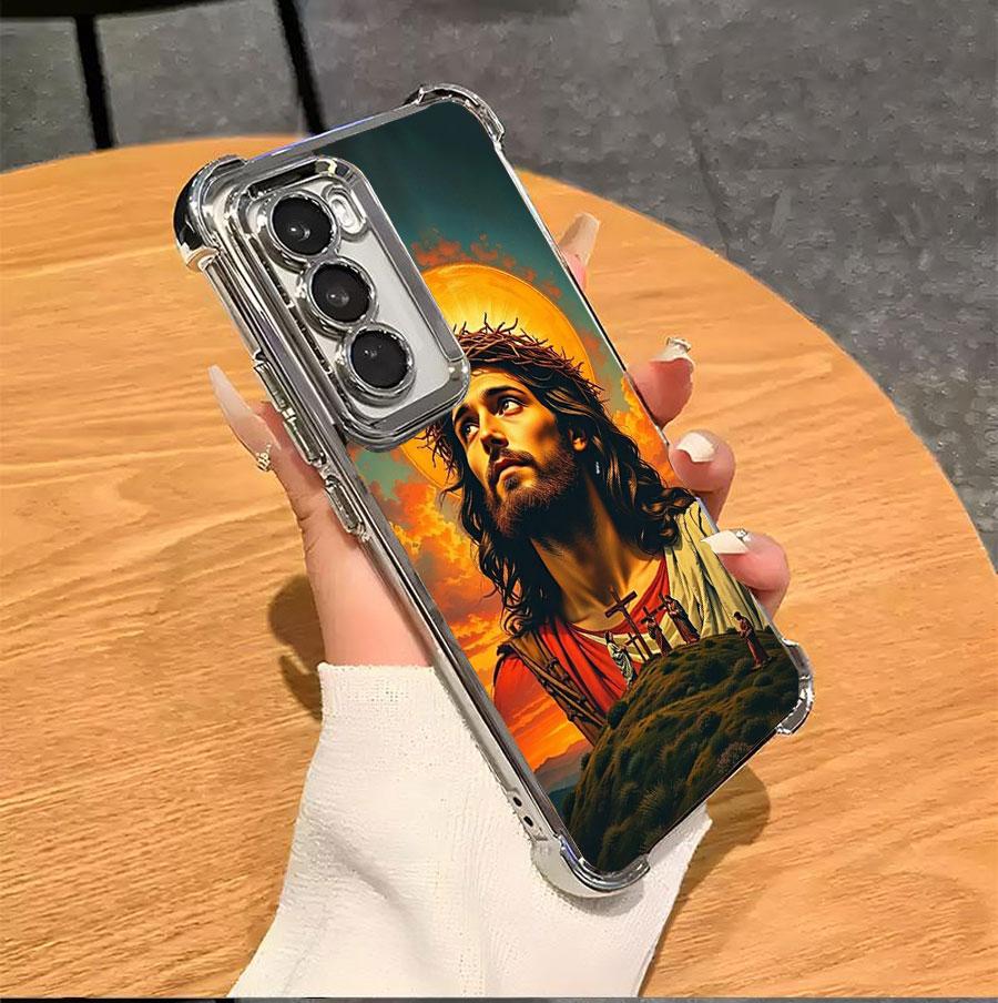 Jesus Clear Protective Four Comers Air Cushion Anti-drop CellPhone Case Clear BracketPhone Case For SAMSUNG GALAXY S22 S23 S24 FE ULTRA PLUS Four Corners Cases #SMYS9