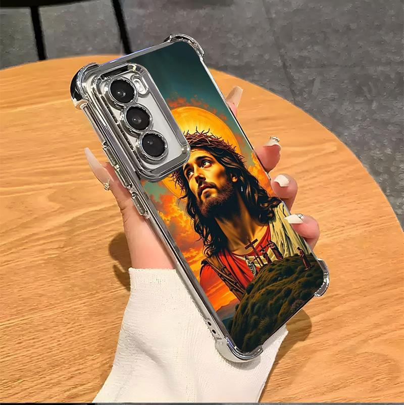 Jesus Clear Protective Four Comers Air Cushion Anti-drop CellPhone Case Clear BracketPhone Case For SAMSUNG GALAXY S22 S23 S24 FE ULTRA PLUS Four Corners Cases #SMYS9