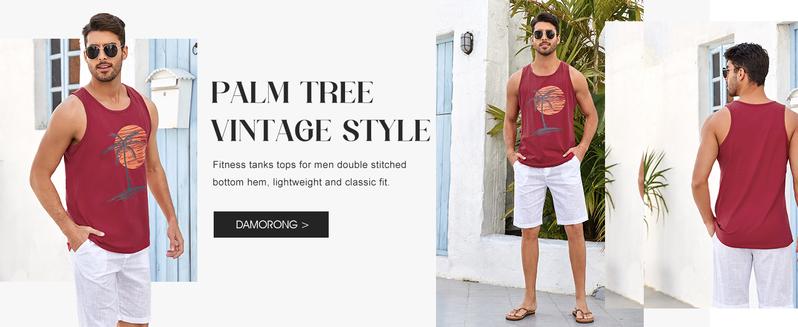 Runcati Mens Sleeveless Tank Tops Workout Gym Shirts Palm Tree Vintage Style T-Shirt