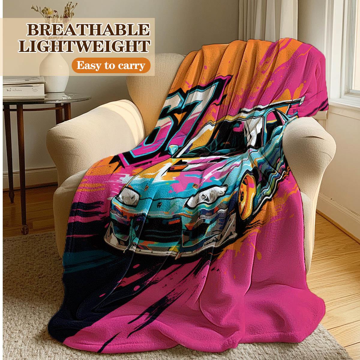 Cool Car and Number 67 Print Blanket, Soft Flannel, Breathable and Warm, Easy to Care, Home Nap Cover, Gift, Bedroom Decor, Pet Blanket