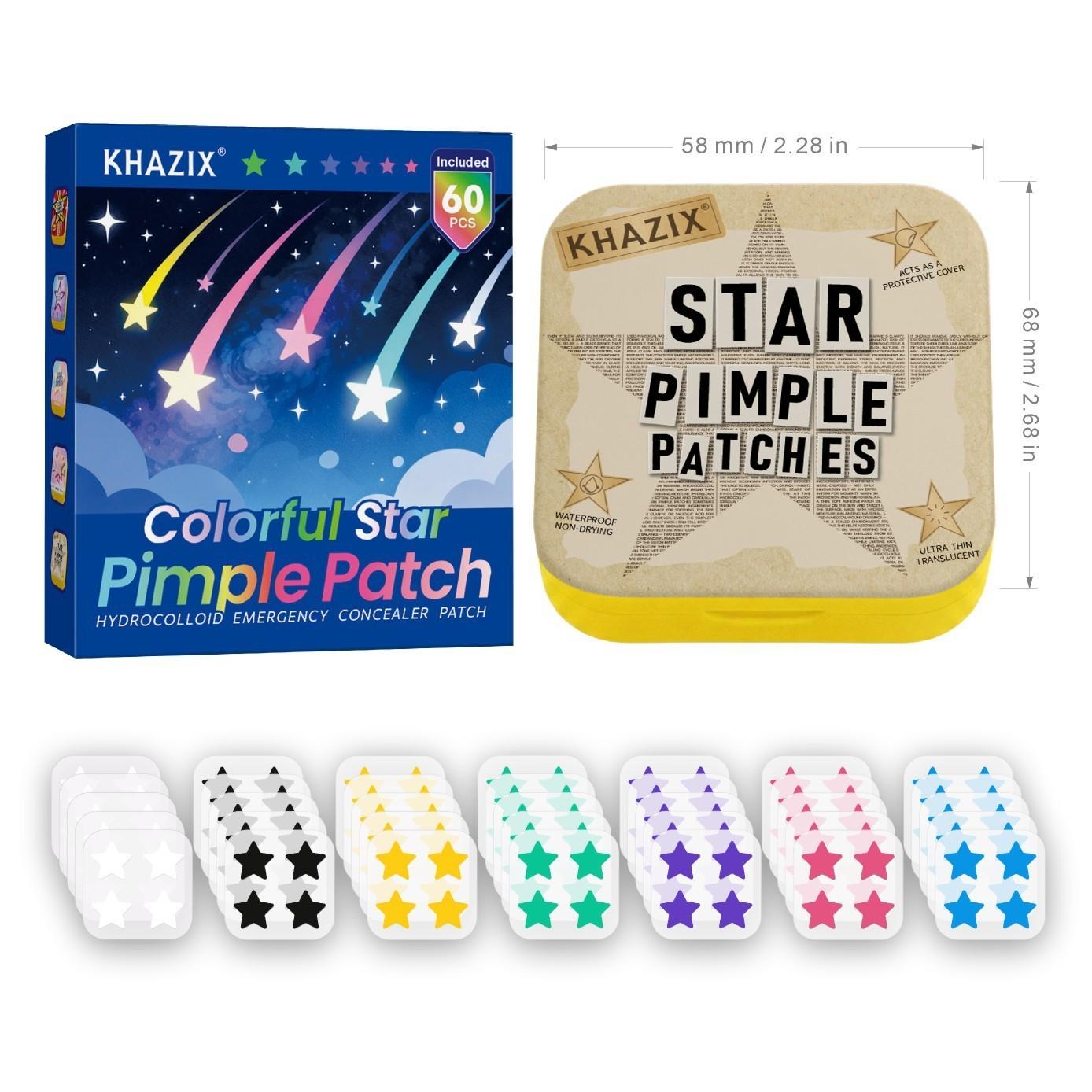 60 Pcs Star-Shaped Facial Acne Patches, Cute Colorful Hydrocolloid Acne Patches, Waterproof Concealer, Teen & Adult Skincare Gift