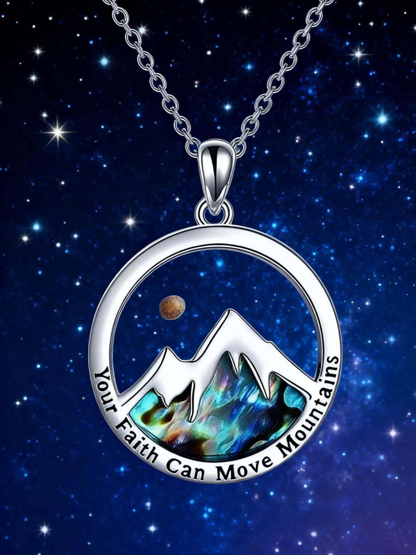 Silver Color Mountain Pendant Necklace, Inspirational Quote Jewelry, Unisex, Daily Wear & Gift, Elegant Alloy Chain