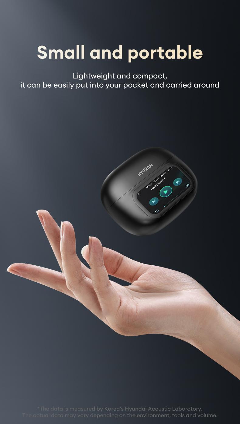 HYUNDAI C02 Clip-On Ear Headphones with LCD Full Color Touch Screen, Wireless Earbuds Headset for Music & Phone Calls