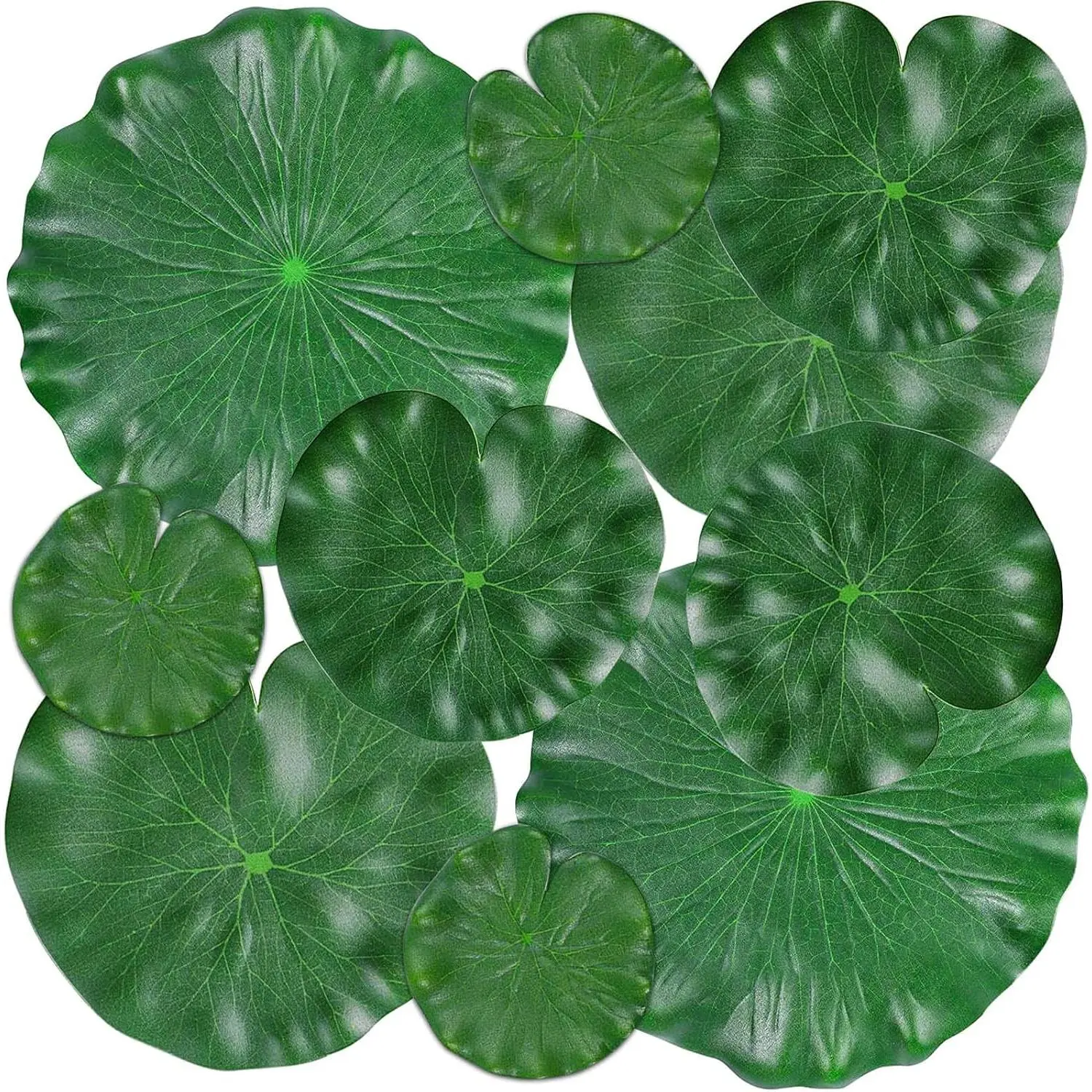 10 Pcs Realistic Artificial Floating Foam Lotus & Lily Pads Leaves, Water Lily Foliage Pond Decor for Koi Fish Pool Patio Aquarium