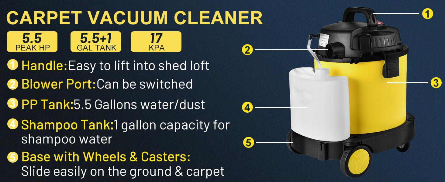 PRETEC 5.5+1 Gallon Wet & Dry Vacuum – 17 kPa Powerful Suction, 4-in-1 Multi-Purpose Cleaner with 15 ft Cord, Quiet 70 dB Operation – Ideal for Dog Hair, Garage, Home & Car PRETEC 5.5+1 Gallon Wet & Dry Vacuum – 17 kPa Powerful Suction, 4-in-1 Multi-Purpose Cleaner with 15 ft Cord, Quiet 70 dB Operation – Ideal for Dog Hair, Garage, Home & Car