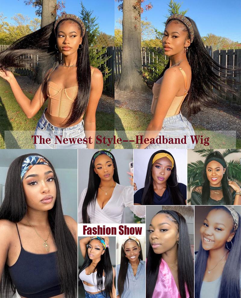 Bling Hair Headband Wig Straight Human Hair Wigs for Women 180% Density Brazilian Remy Hair Machine Made Headband Wig Non Lace Front Human Hair Wigs
