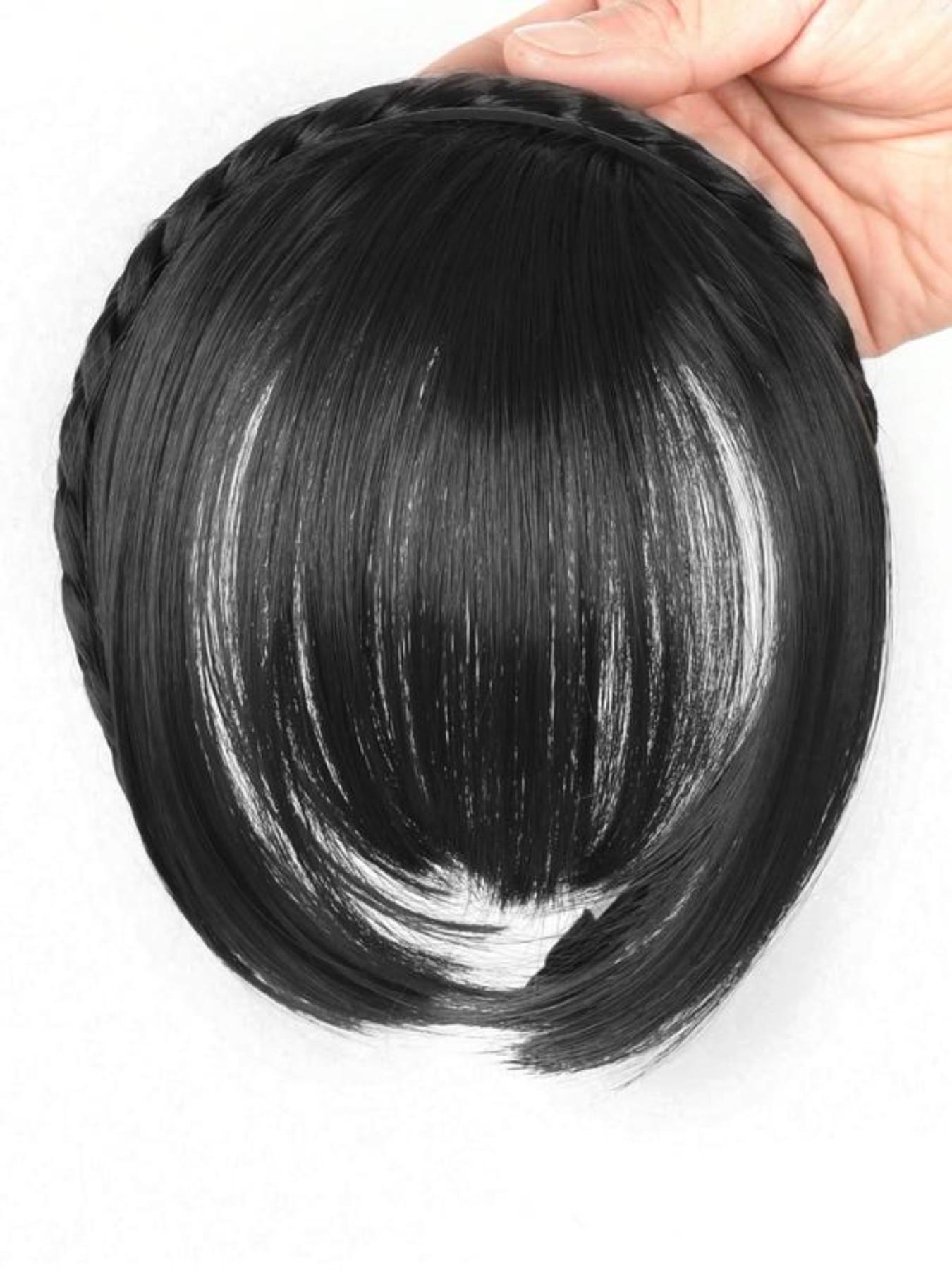 Slip Resistant Fluffy Blunt Bangs Fishtail Braid Wig Headband with Sideburns Bangs Elegant Braided Hair Simple Hair Accessory for Party Holiday Vacation Daily Wear Women Headband
