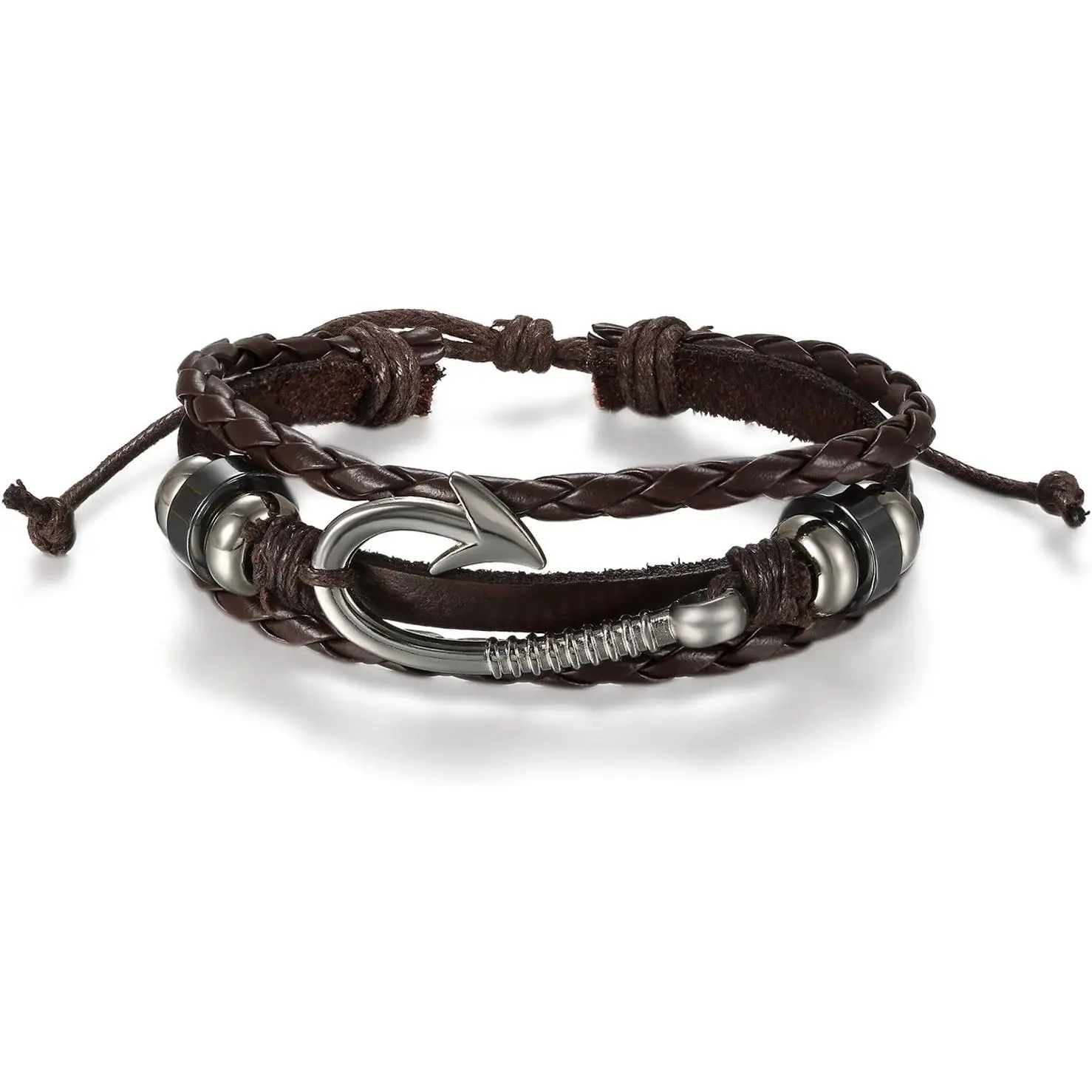 Fish Hook Bracelet for Men Multi-layer Braided Leather Rope Bracelet Anchor Bracelet Nautical Bracelets for Men Women Graduation Birthday